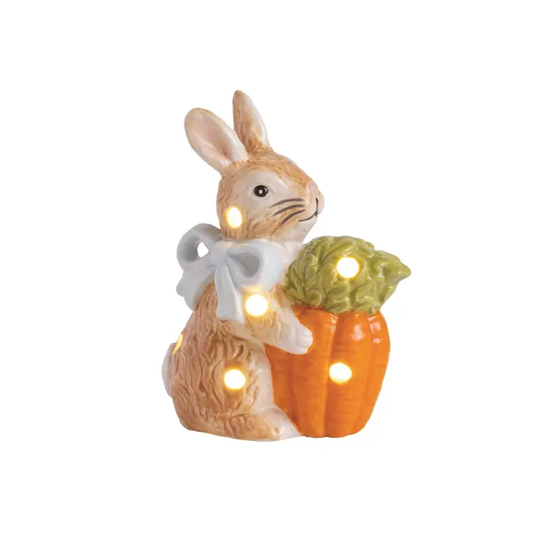 Mud Pie Bunny Carrot Light-Up Sitter Easter Décor – LED Spring Tabletop Accent