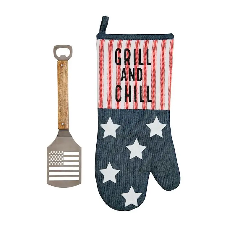 Mud Pie Denim Grill Mitt Set