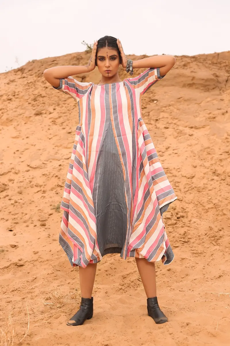 Multi-Colored Cowl Dress