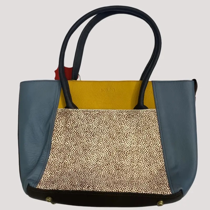 Multi-Compartment Leather Zipper Tote