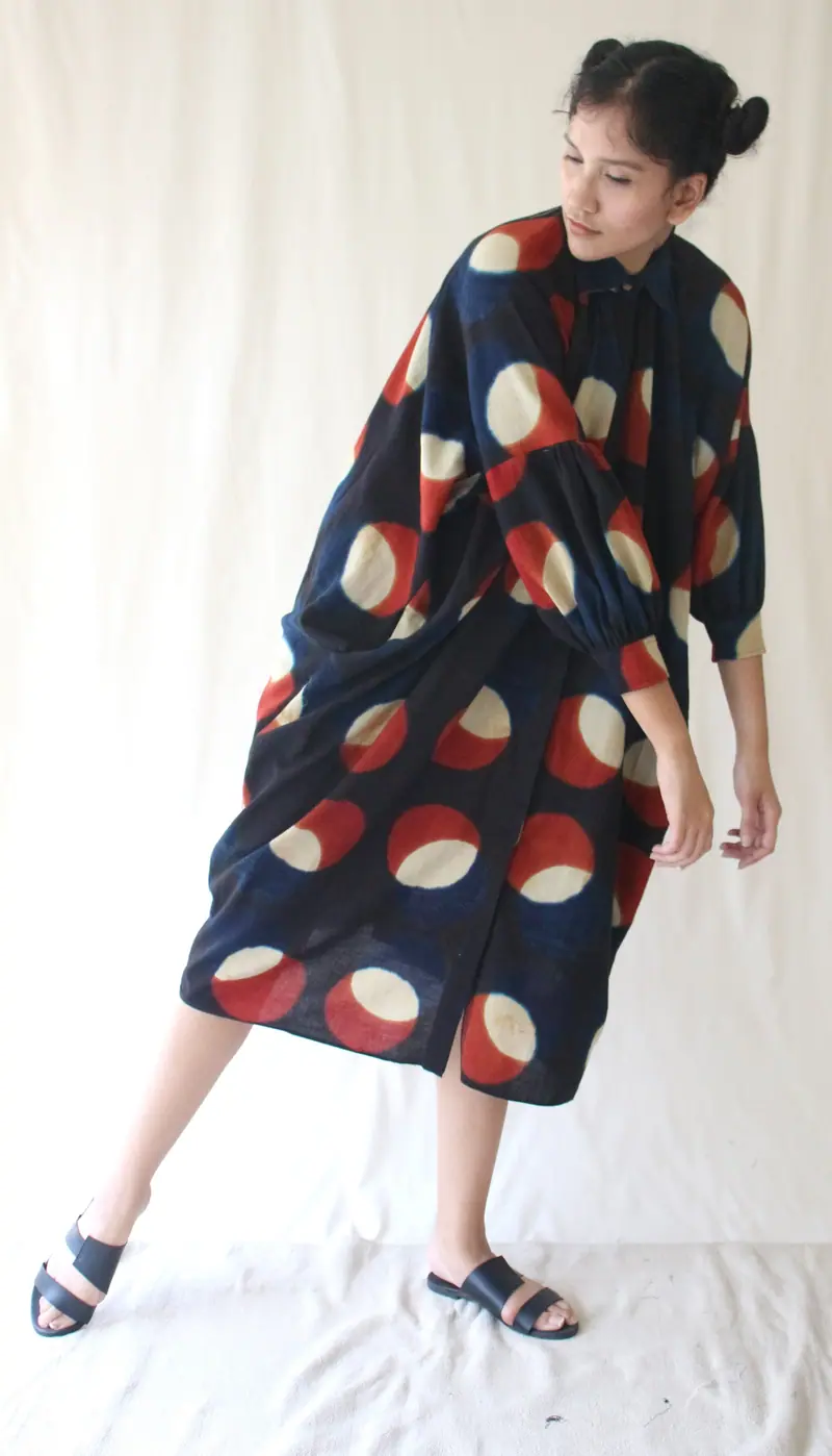 Multicolor Collar Cotton Midi Dress