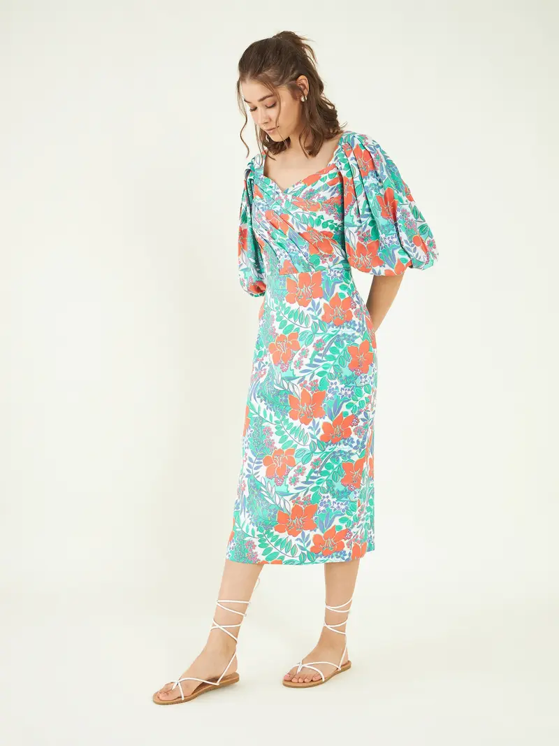 Multicolor Evening Wear Midi Dress