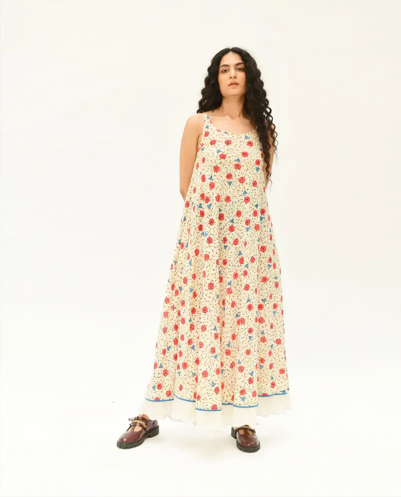 Multicolor Handblock Printed Maxi Dress