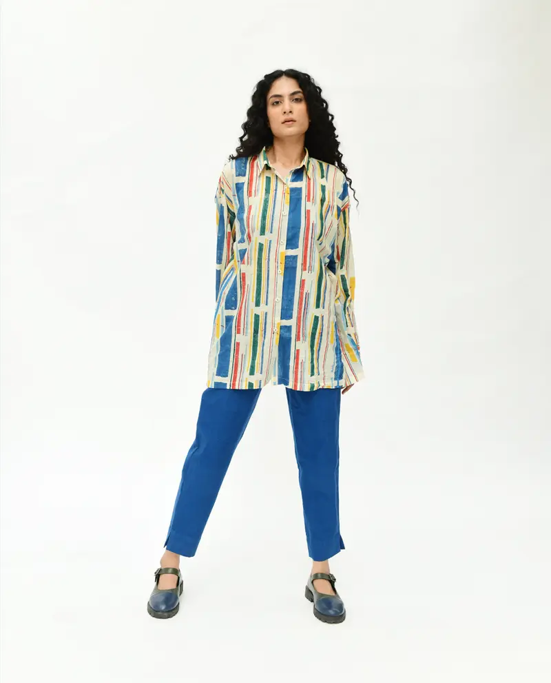 Multicolor Handblock Printed Stripes Shirt