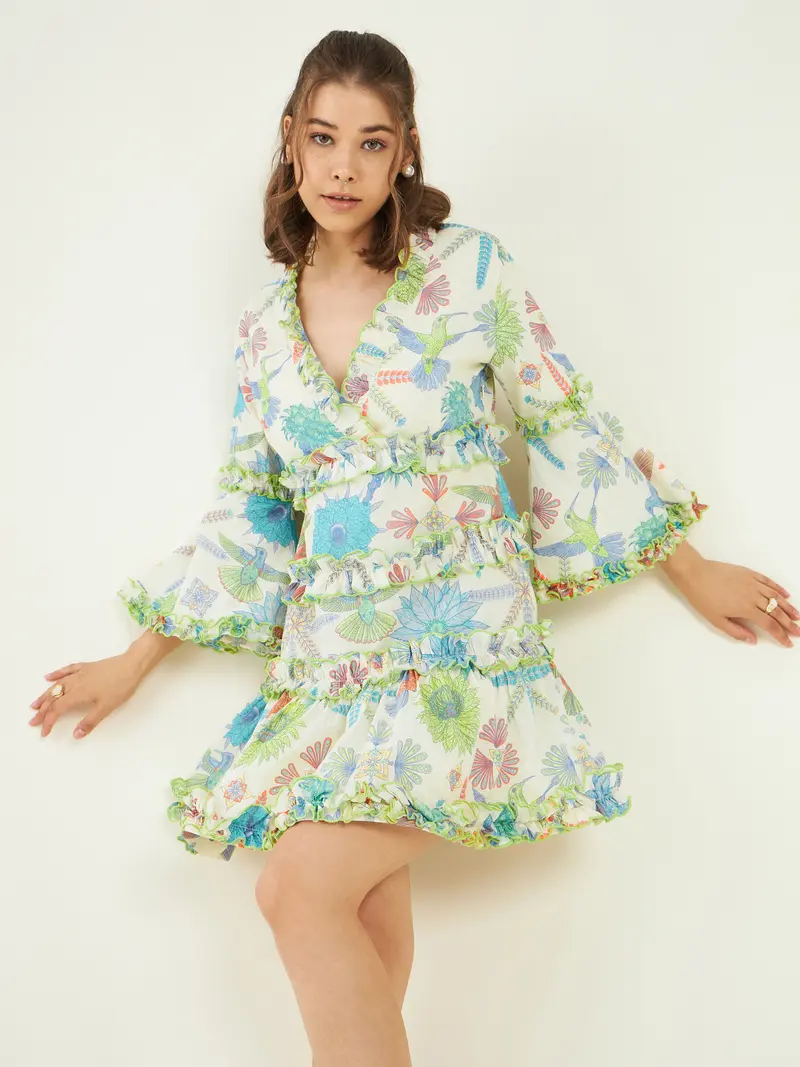 Multicolor Printed Evening Wear Dress