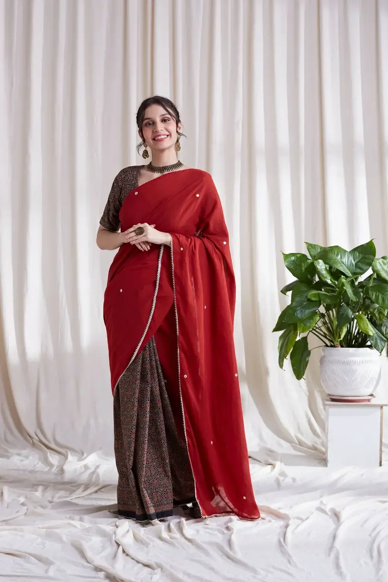 Multicolor Saree with Red Dupatta