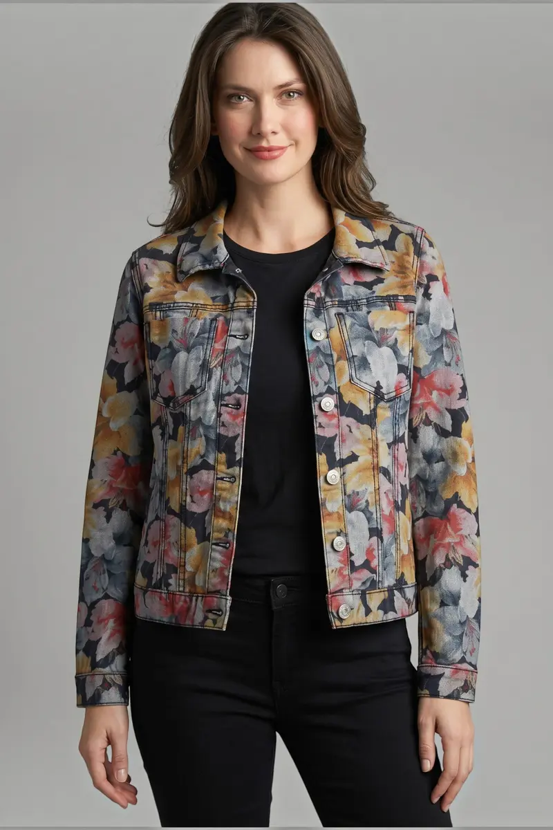 Muted-Tone Lily Print / Black Reversible Jacket