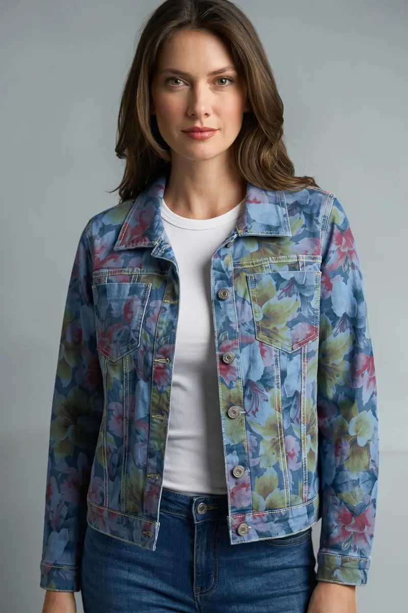Muted-Tone Lily Print / Denim Reversible Jacket