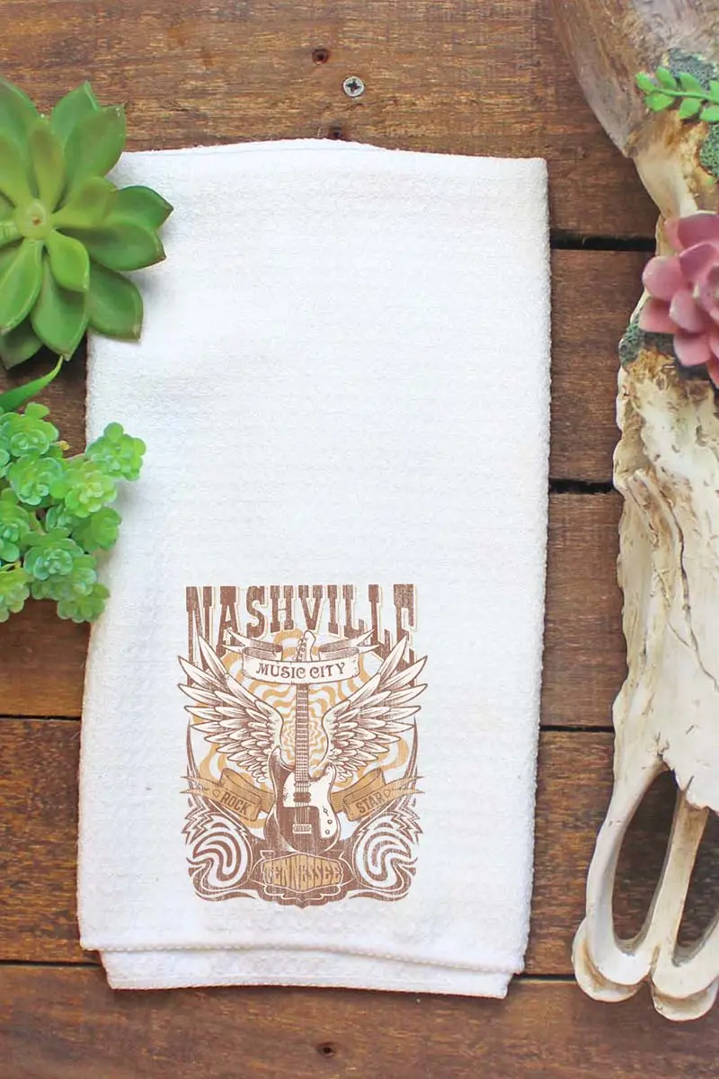 Nashville Retro Poster Waffle Kitchen Towel