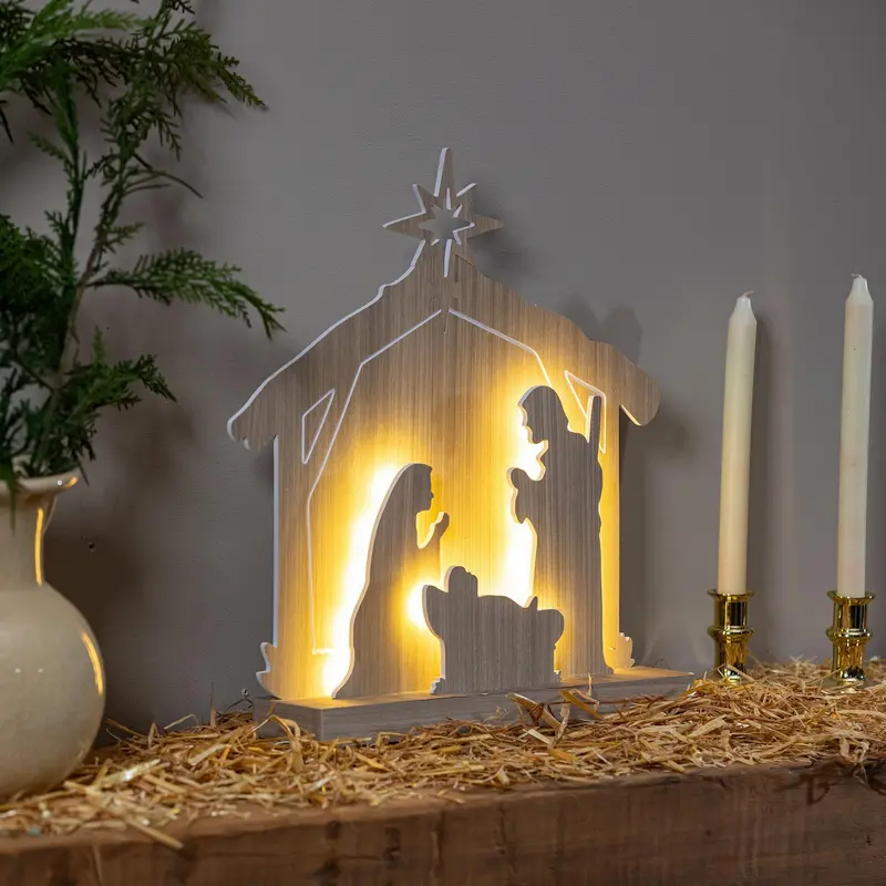 Nativity LED Table Decor Wood Scene