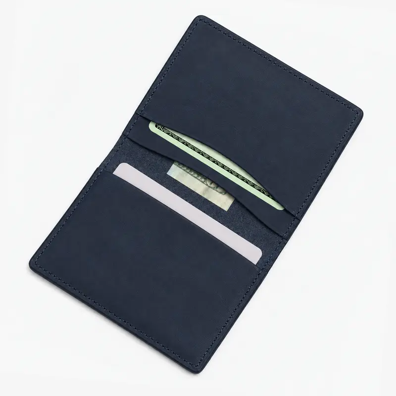 Navy - Leather Bifold Wallet