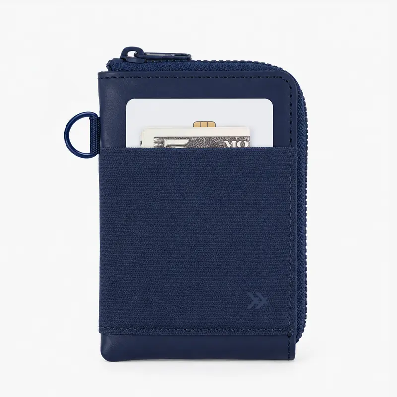 Navy - Leather Zip Wallet