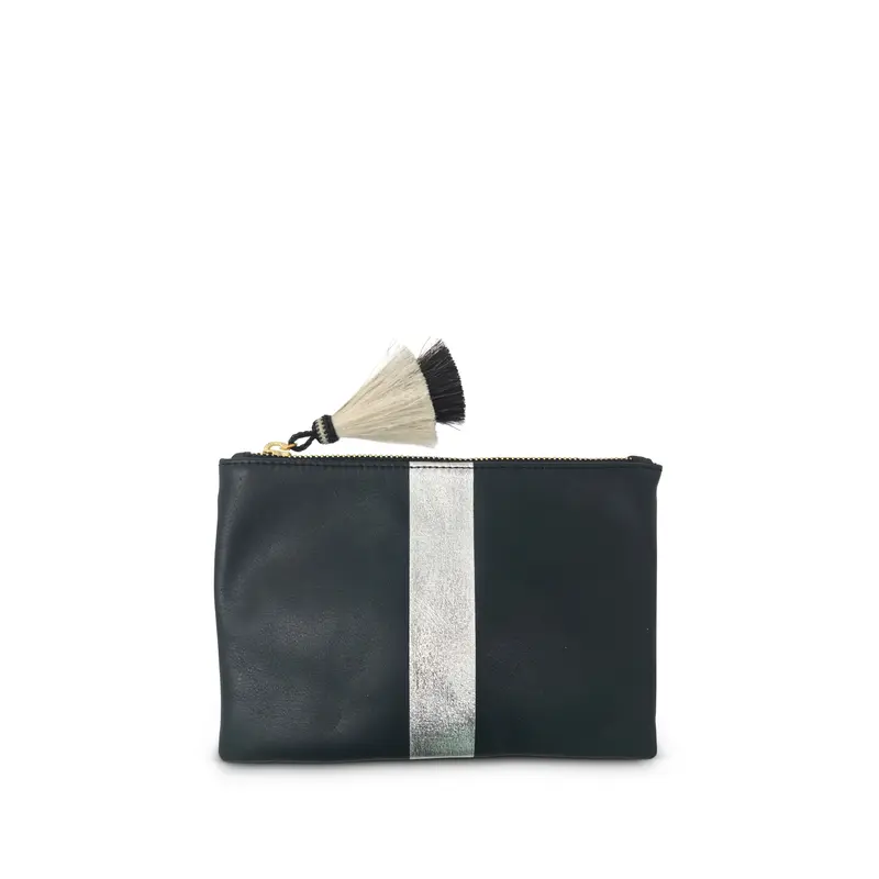 Navy & Silver Striped Small Pouch