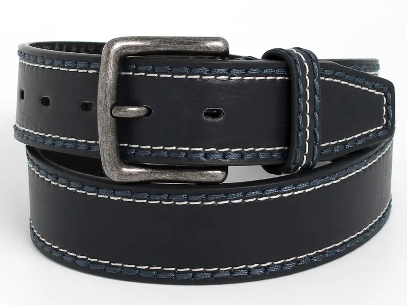 Navy Top Stitched Leather Belt