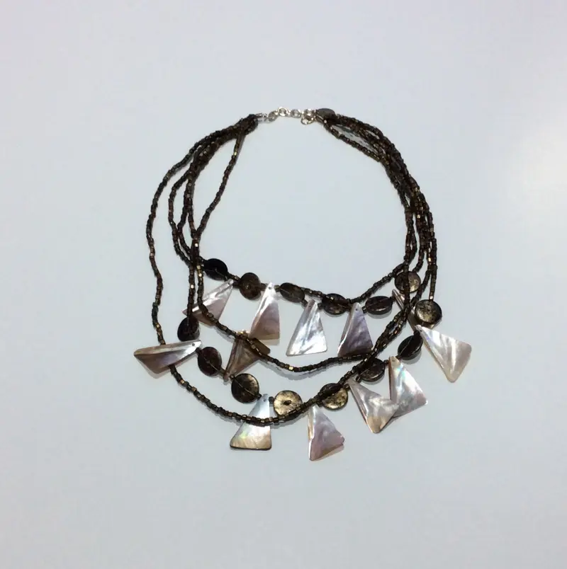 Necklace-Multi-strand beaded necklace with abalone shell beading