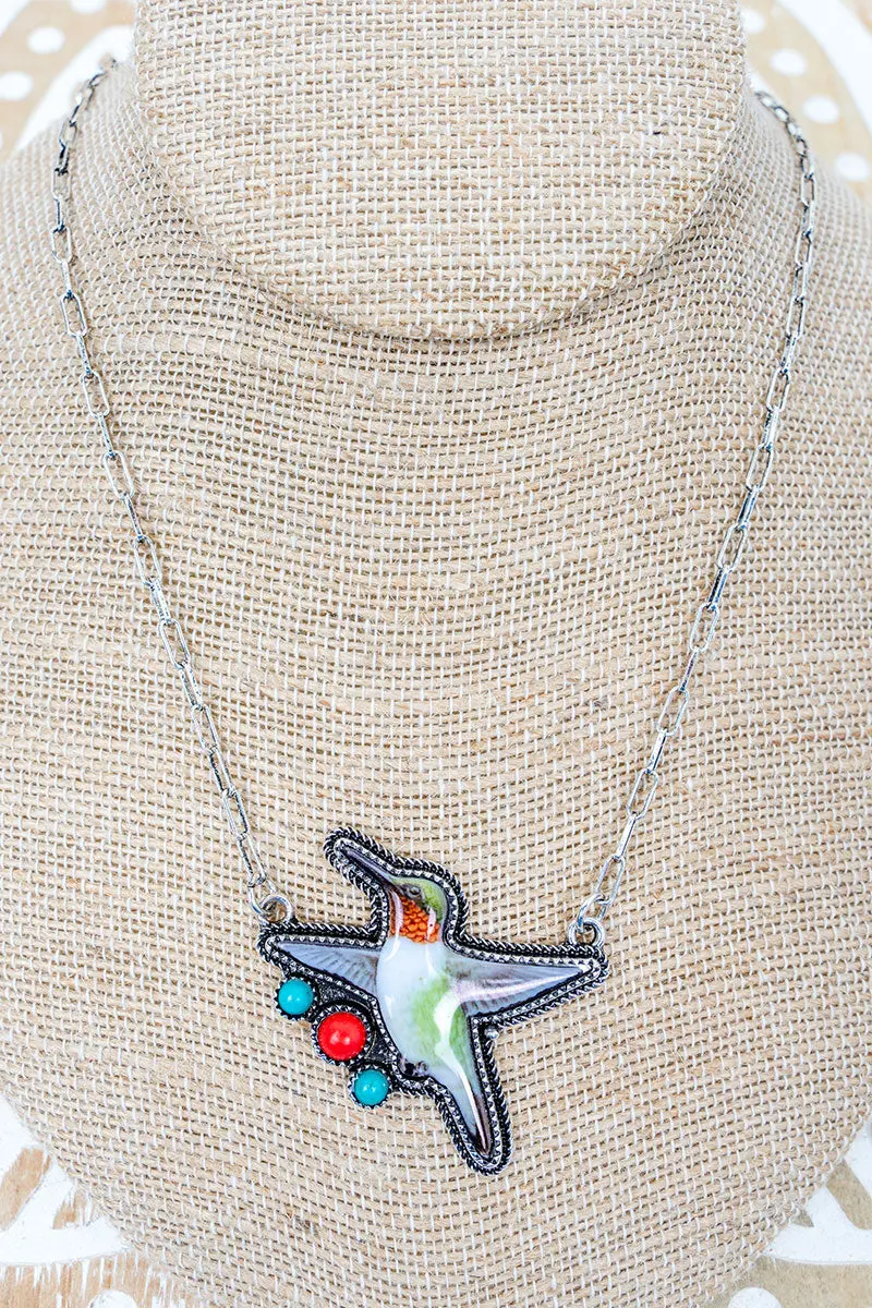 Nectarbound Hummingbird Silvertone Necklace