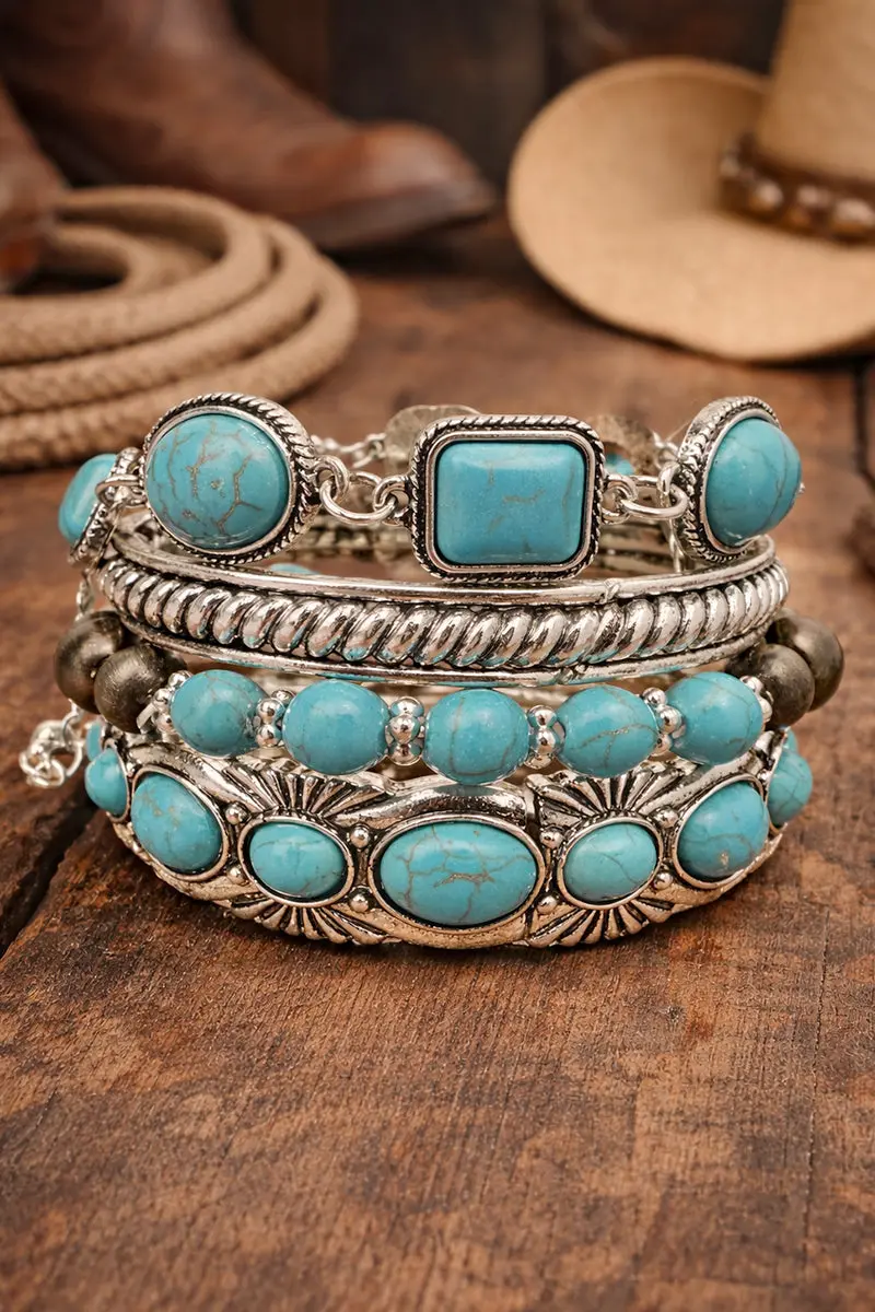 Noble Ranch Turquoise & Silvertone Bracelet Set