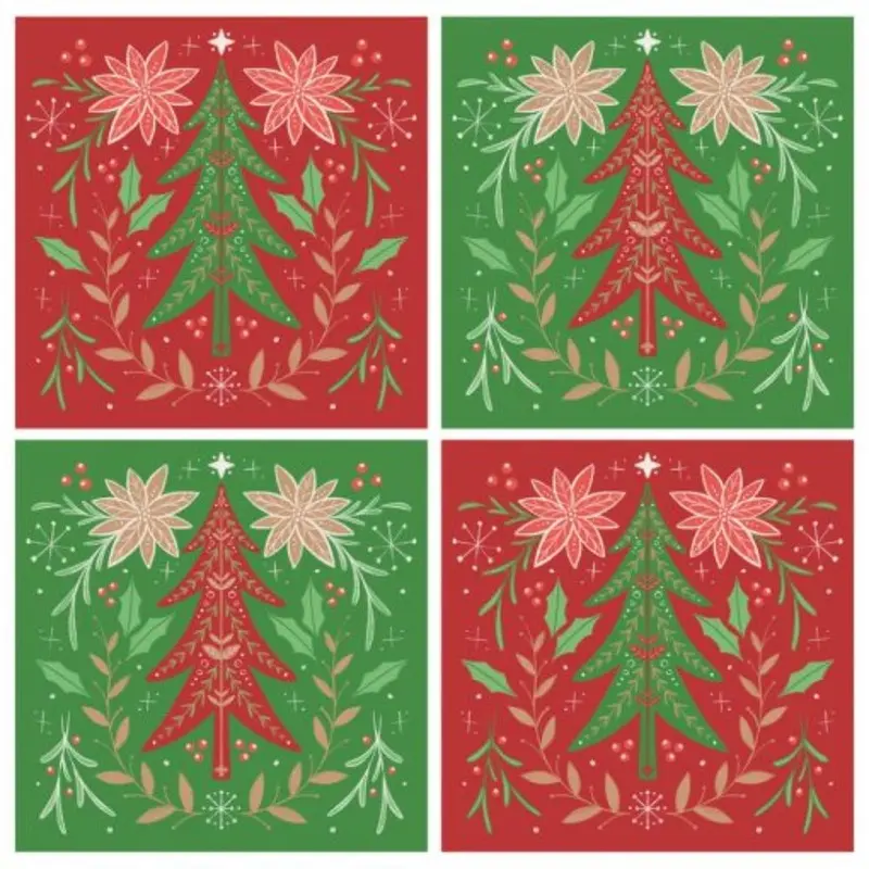 Nordic Christmas Square House Coaster Set