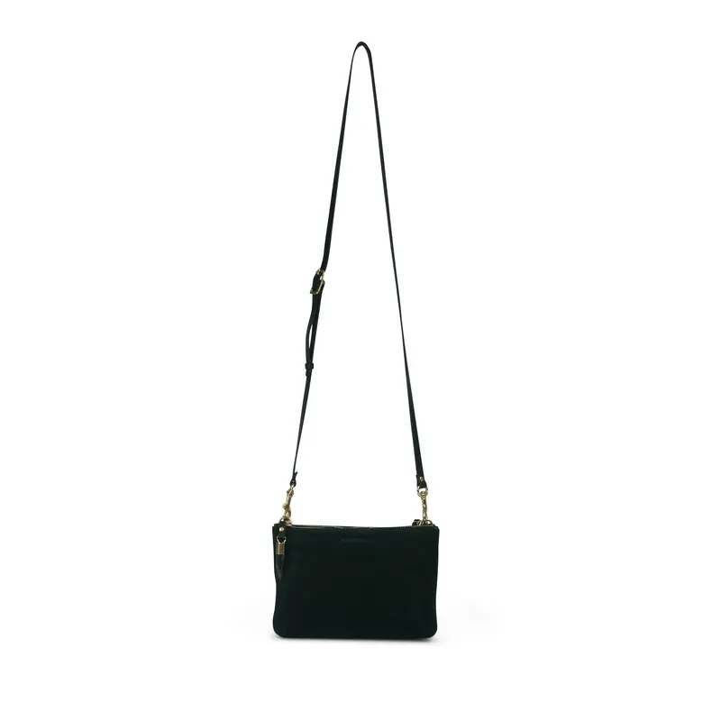 Nottingham Double Zip Crossbody - Black Suede