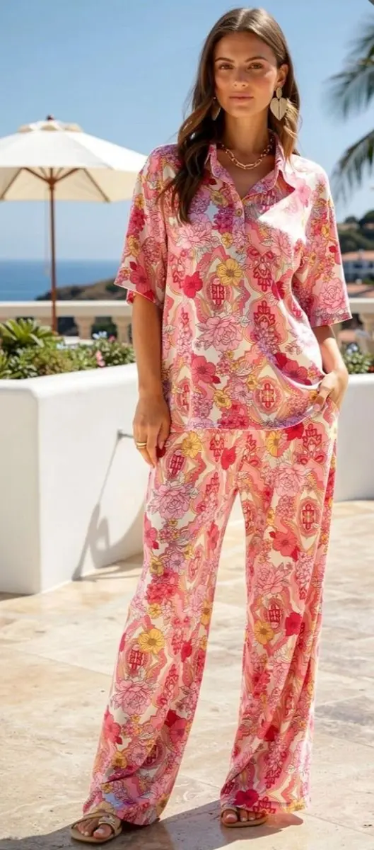 Ocean Tide Top And Pants Set - Blush Pink