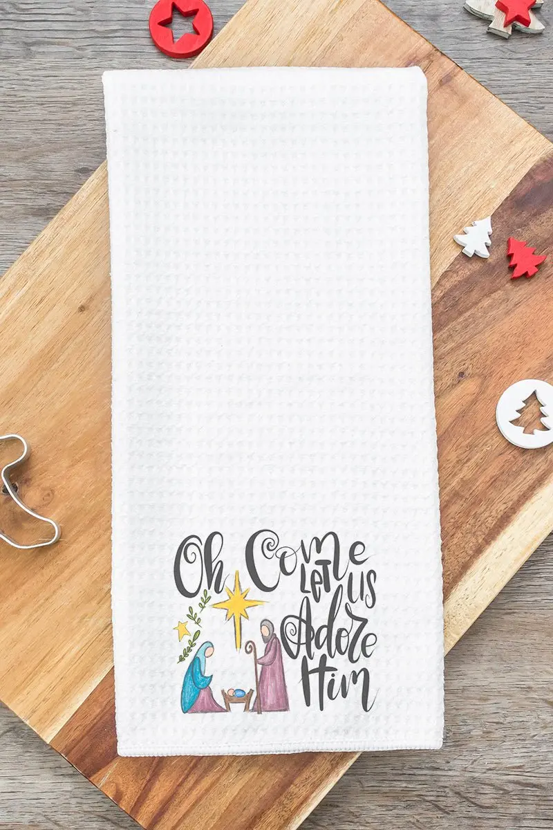 Oh Come Let Us Adore Him Waffle Kitchen Towel