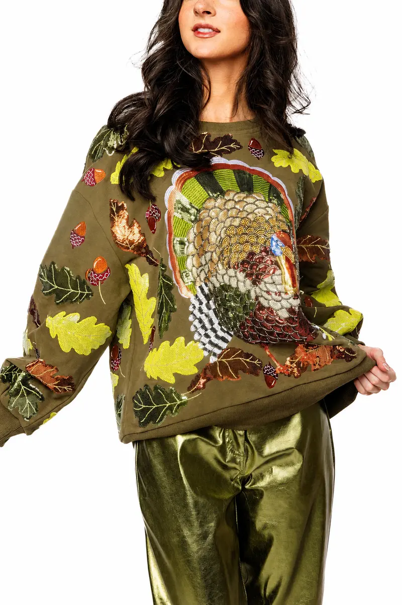 Olive Green Multi Turkey & Leaves Sweatshirt