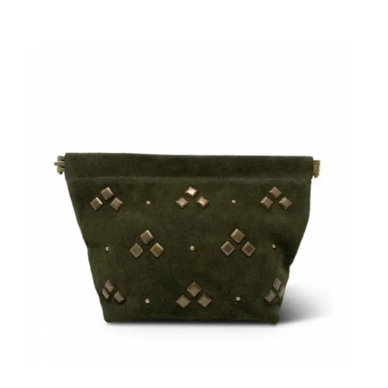 OLIVE SUEDE SNAP MAKE UP BAG