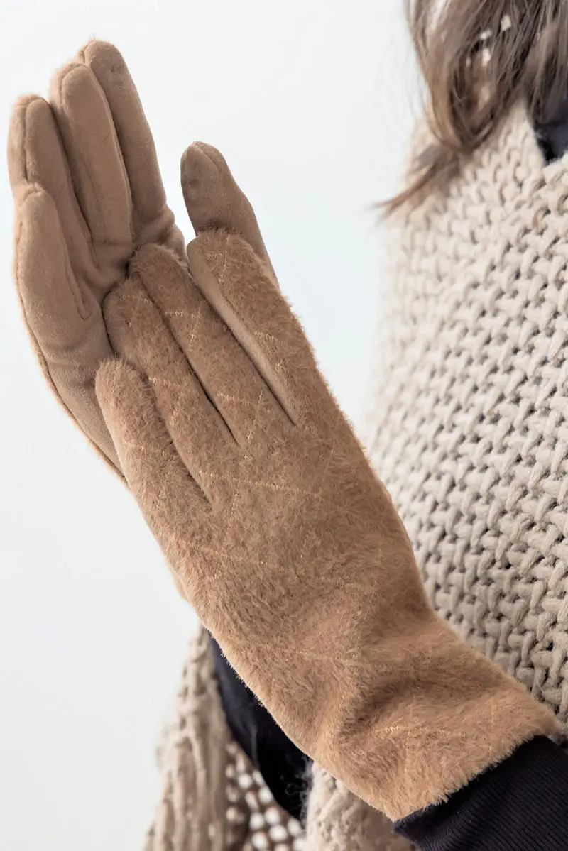 One Pair Stella Diamond Smart Touch Gloves, Taupe
