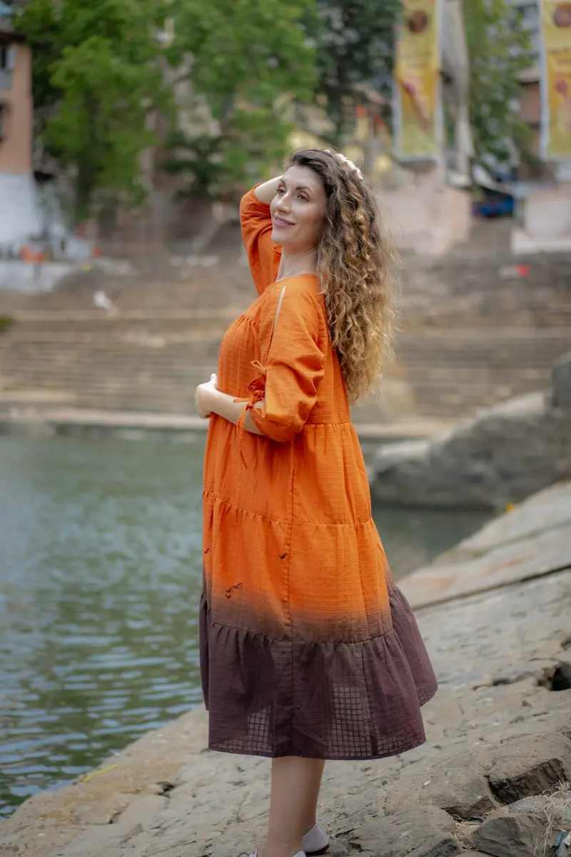 Orange Brown Ombre Dyed Dress