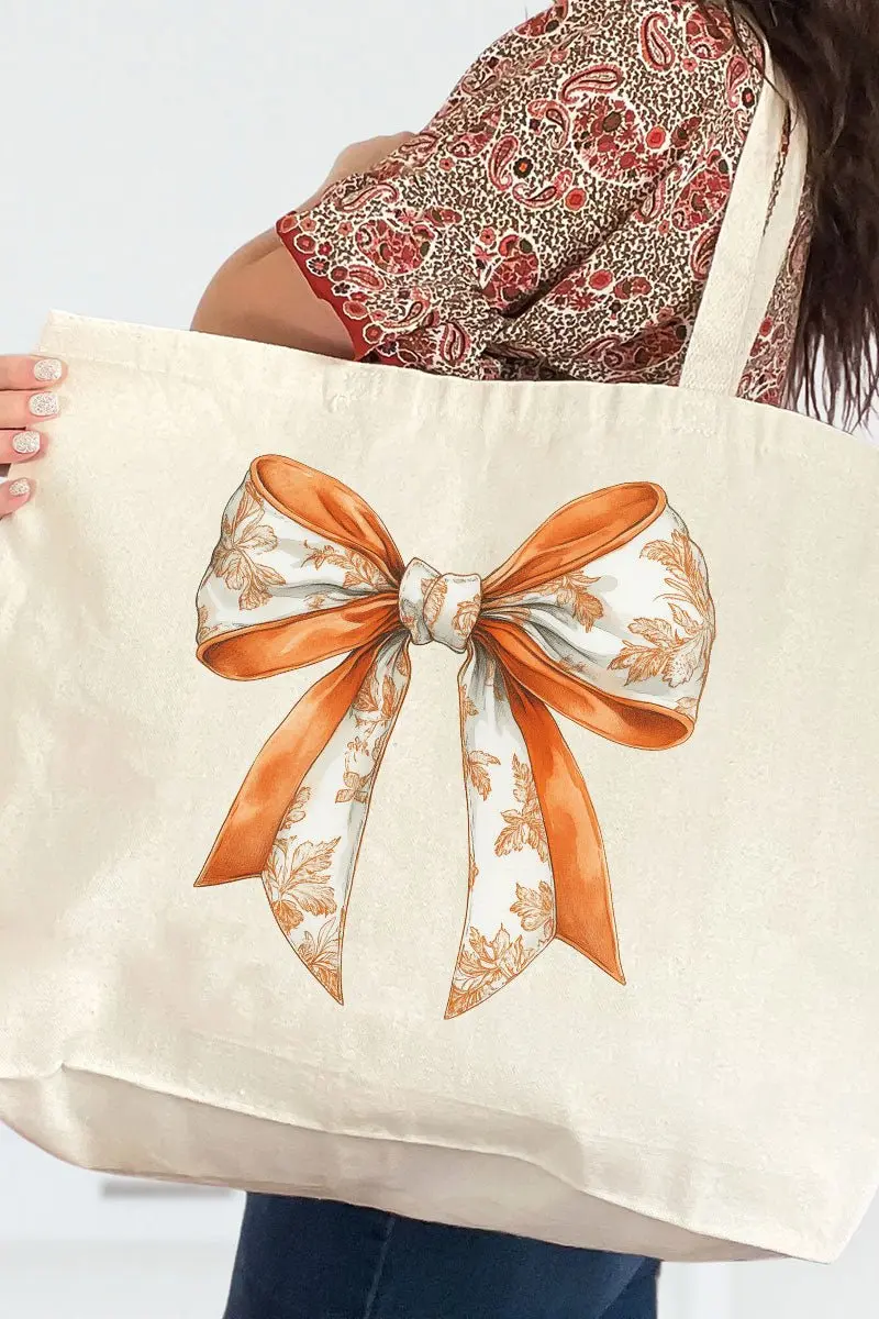 Orange Chinoiserie Bow Canvas Jumbo Tote