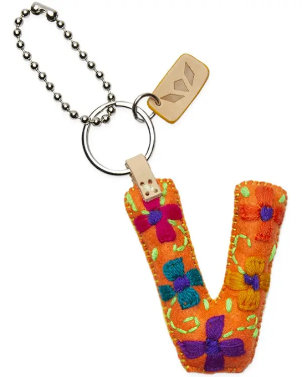 ORANGE FELT ALPHABET CHARM "V"