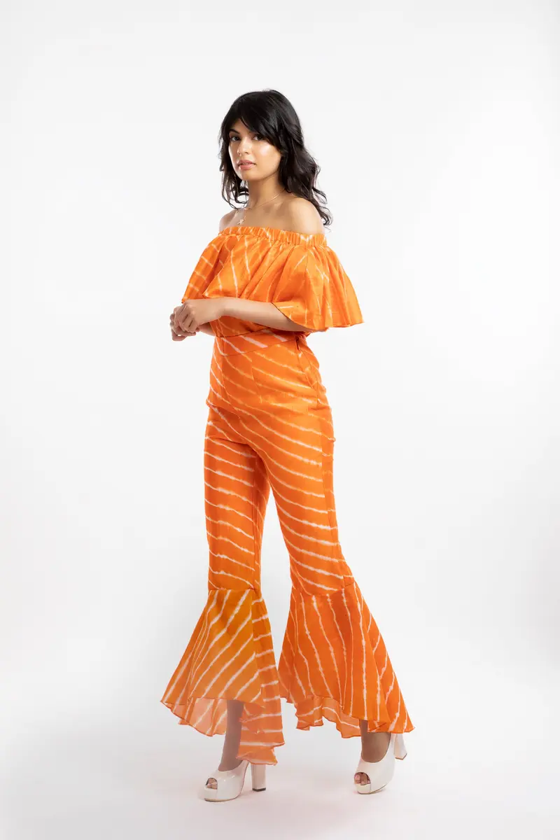 Orange High-Low Flare Trousers