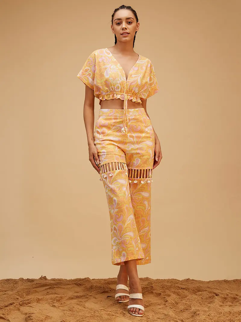 Orange Printed Regular Fit Co-ord Set