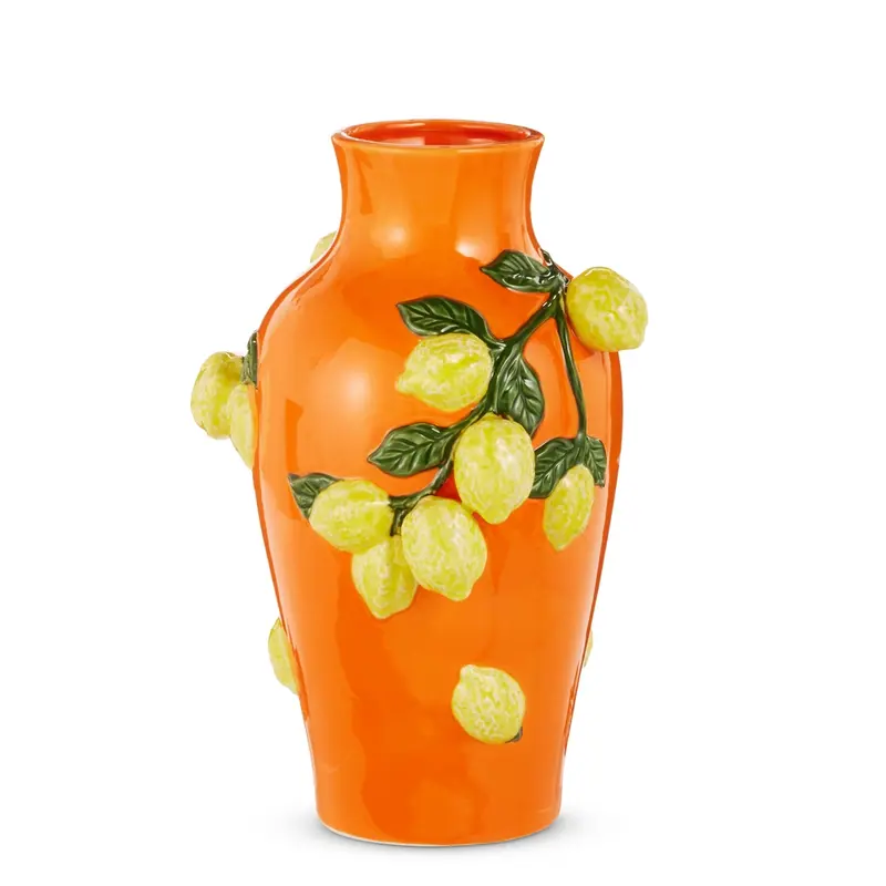 Orange Tall Vase with Lemons 13 in