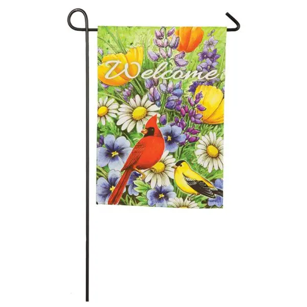 Oriole and Cardinal Garden Burlap Flag