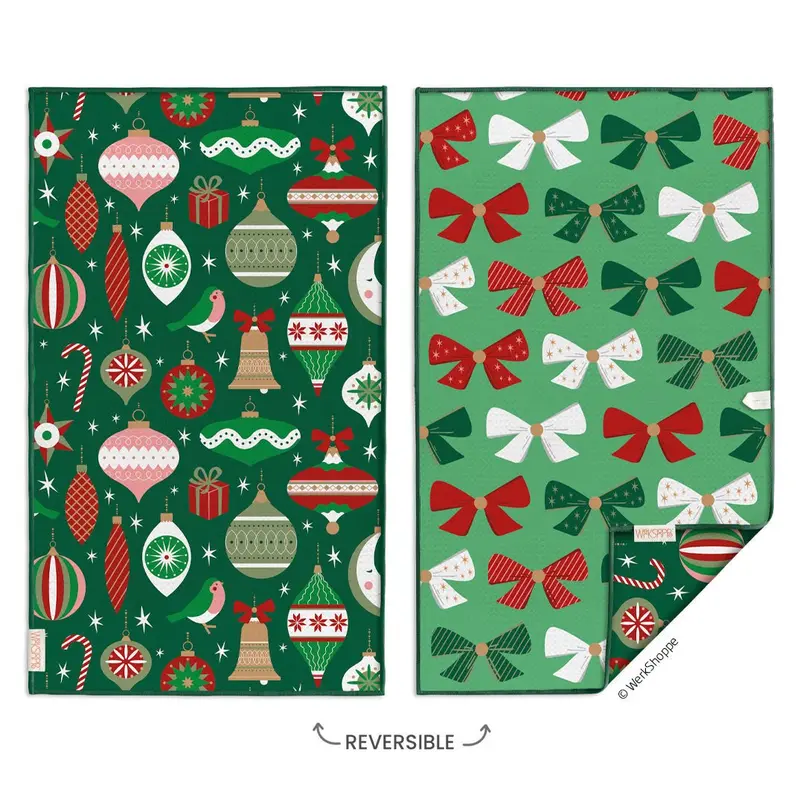 Ornaments & Bows Microfiber Reversible Towel