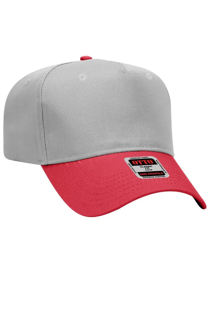 OTTO Red and Gray Crown Split Mid Profile Baseball Cap