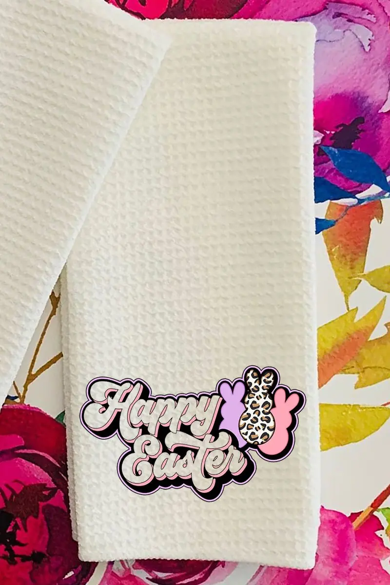 Outline Groovy Happy Easter Waffle Kitchen Towel