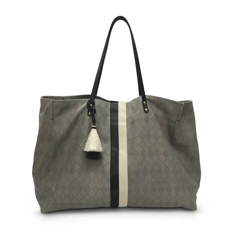 Oversized Diamond Perf Tote - Storm Grey