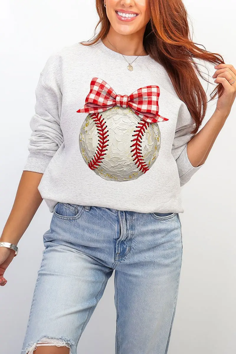 Painted Baseball Bow Heavy Blend Crew Sweatshirt