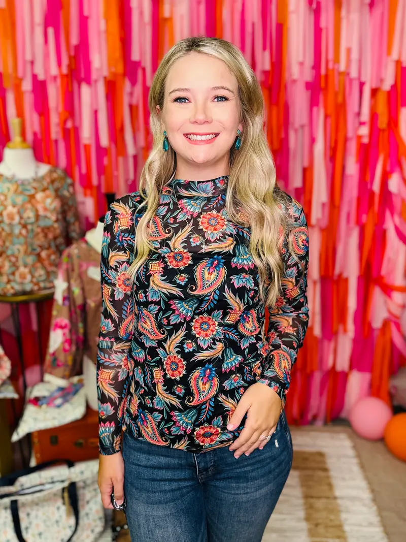 Painted Bloom Mesh Top