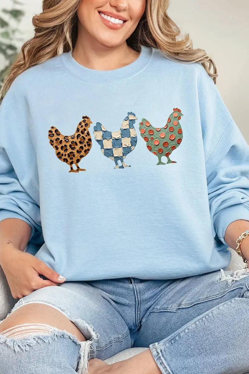 Painted Hen Trio Heavy Blend Crew Sweatshirt