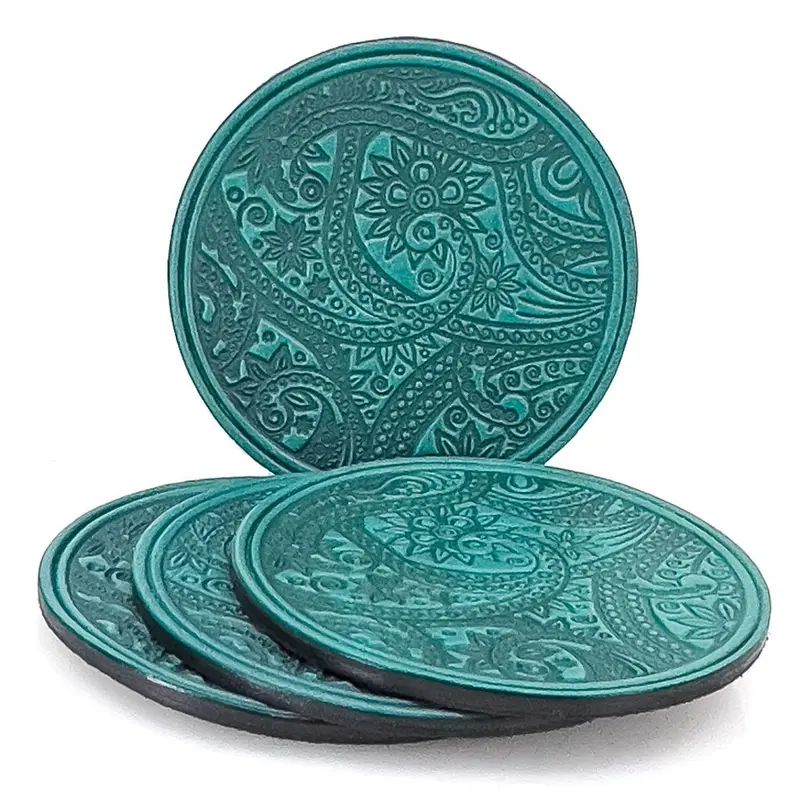 Paisley Leather Coaster Set