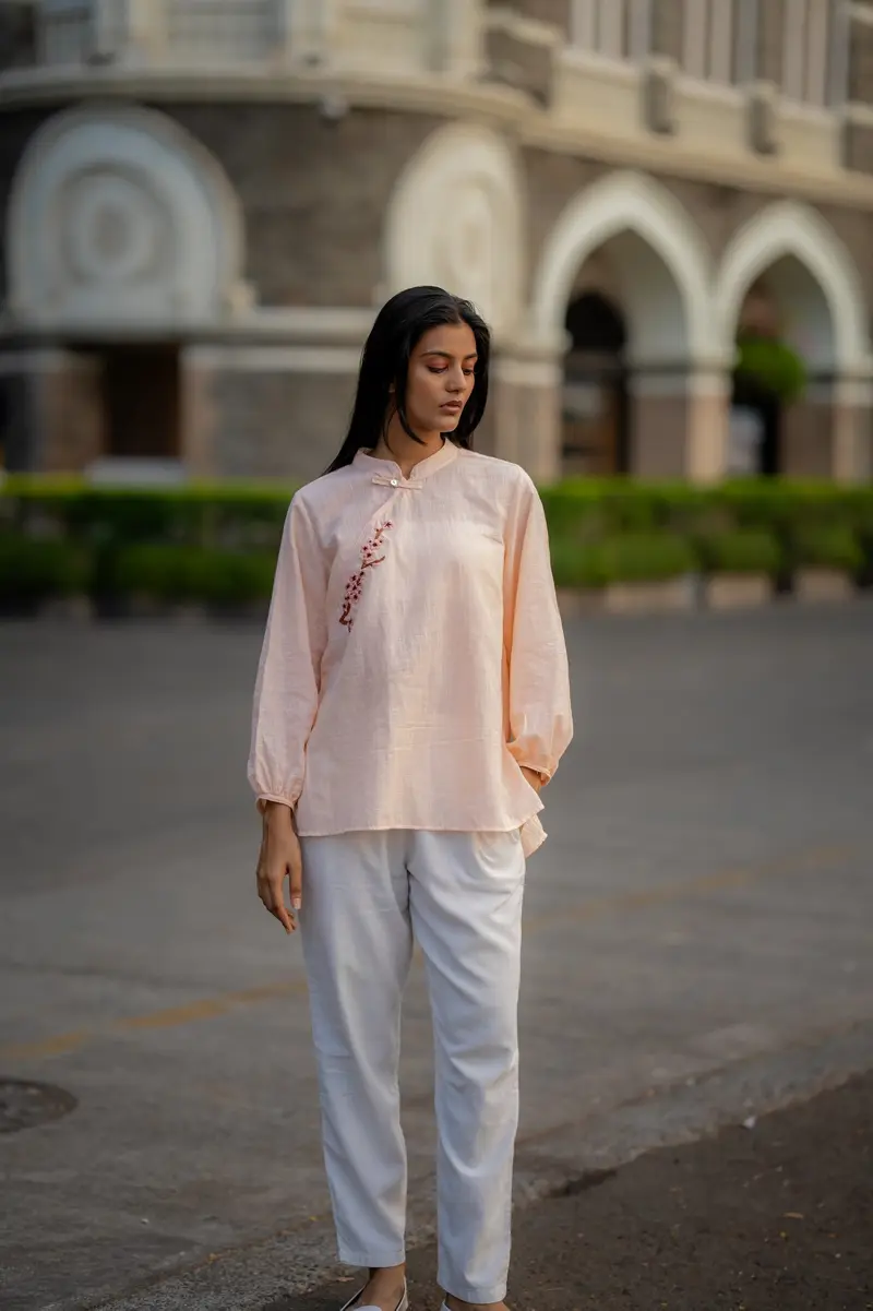 Pale Pink Hand Embroidered Shirt