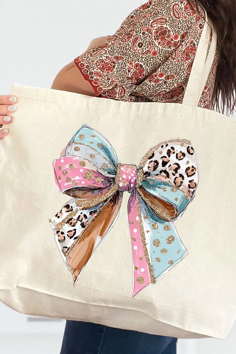 Pastel Leopard Bow Canvas Jumbo Tote