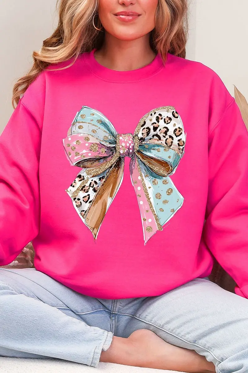 Pastel Leopard Bow Heavy Blend Crew Sweatshirt