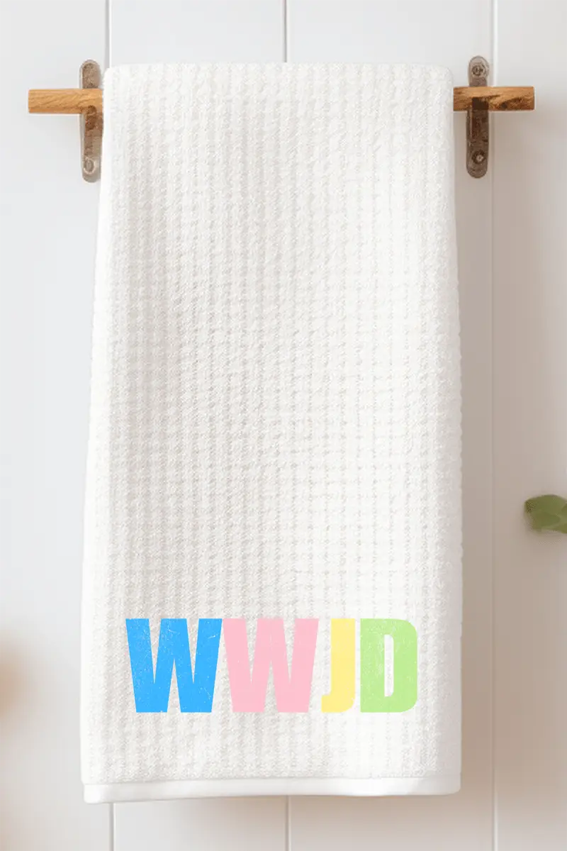 Pastel WWJD Waffle Kitchen Towel