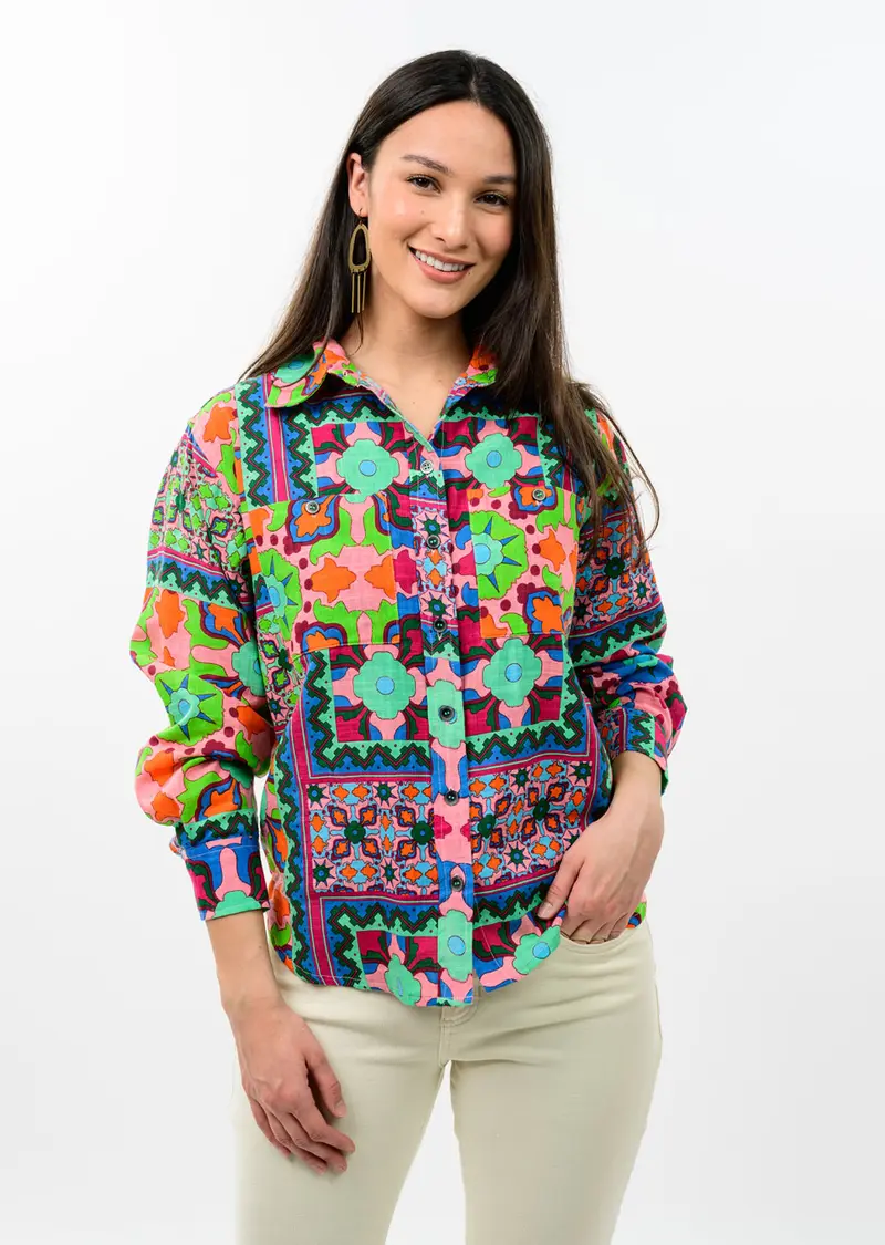 Patch Print Camp Shirt in Multi