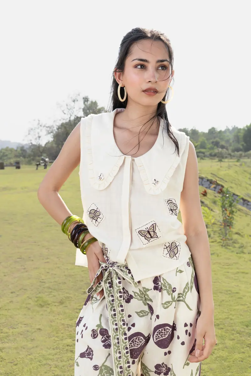 Patchwork Embroidered Top with Peter Pan Collar