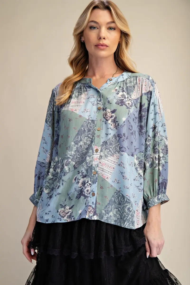 Patchwork Floral Printed Blouse PREORDER